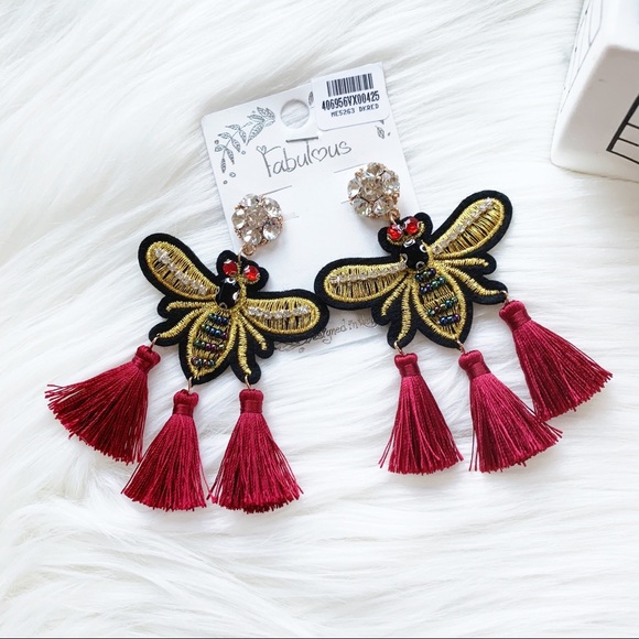 MIEL Honey Bee Crystal Embellished Tassel Earrings - Picture 3 of 4